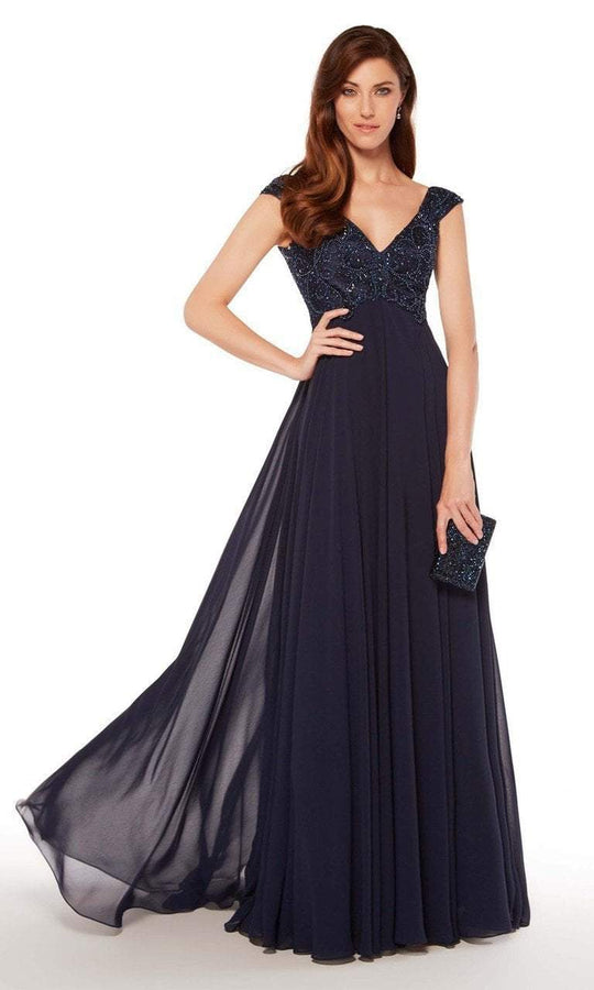 Alyce Paris - 27246 Embroidered V-neck Chiffon A-line Dress in Blue