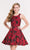 Alyce Paris - 3711 Scoop Floral Brocade Short Dress in Red and Black