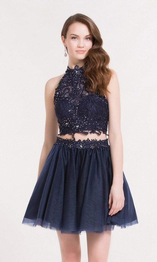 Alyce Paris - 3738 Two Piece Beaded Lace and Tulle Short Dress in Blue