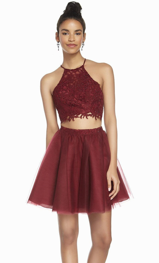 Alyce Paris - 3824 Two Piece Embellished Tulle A-line Cocktail Dress In Red
