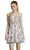 Alyce Paris - 3868 Plunging Sweetheart Floral Chiffon A-Line Dress In Gray and Print