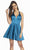 Alyce Paris - 3882 Plunging Halter Short Satin Dress  In Blue