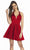 Alyce Paris - 3882 Plunging Halter Short Satin Dress  In Red
