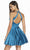 Alyce Paris - 3882 Plunging Halter Short Satin Dress  In Blue