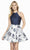 Alyce Paris - 3911 Mikado Halter Brocade A-line Dress In Blue and Silver