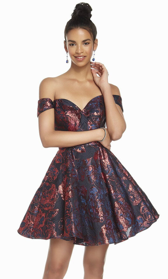 Alyce Paris - 3914 Jacquard Halter A-line Dress In Black and Red