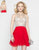 Alyce Paris - Crystal Embellished Sheer Cocktail Dress in Red and Neutral
