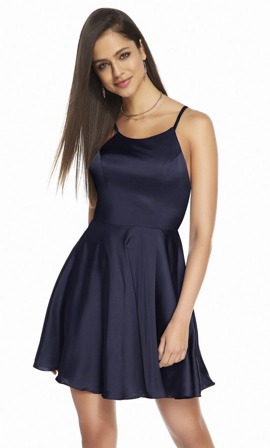 Alyce Paris - 4118 Strappy Back Short Satin Dress In Blue
