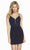 Alyce Paris - 4130 Embroidered V-Neck Sheath Cocktail Dress In Blue