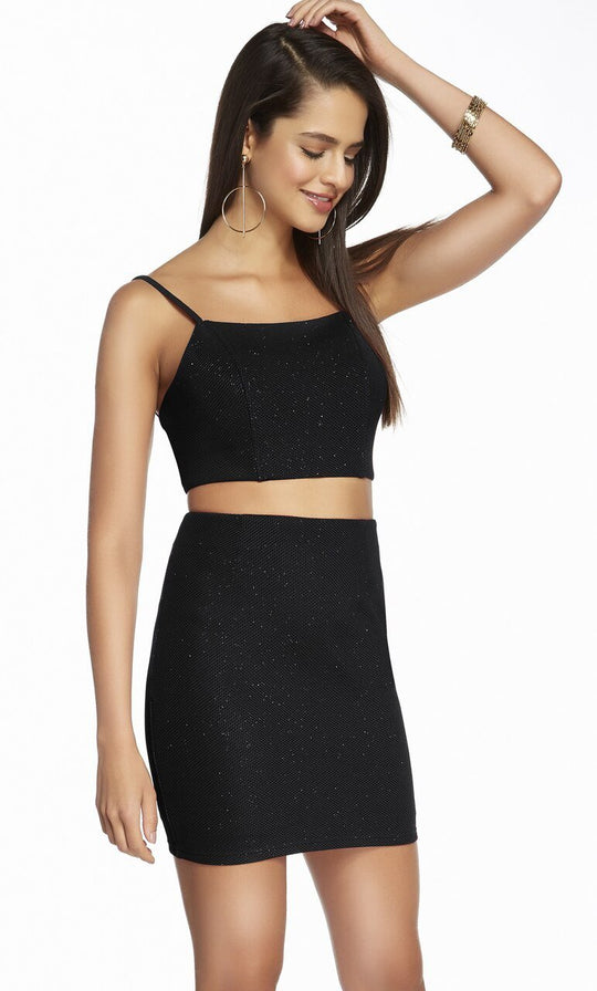 Alyce Paris - 4157 Two Piece Glitter Jersey Sheath Dress In Black