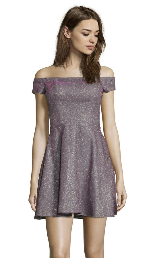 Alyce Paris - 4185 Off-Shoulder A-Line Cocktail Dress In Purple