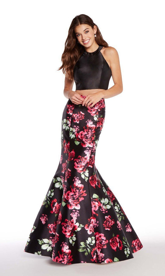 Alyce Paris - 60178 Two-Piece Floral Print Mikado Mermaid Gown in Black and Floral
