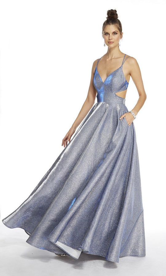 Alyce Paris - 60567 Plunging V-Neck Cutout A-Line Gown In Blue