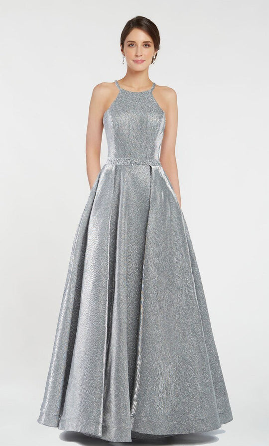 Alyce Paris - 60569 Strappy Halter Pleated Evening Gown In Silver