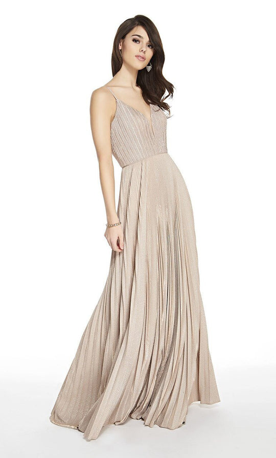 Alyce Paris - 60588 Pleated V-Neck Column Dress In Pink and Neutral