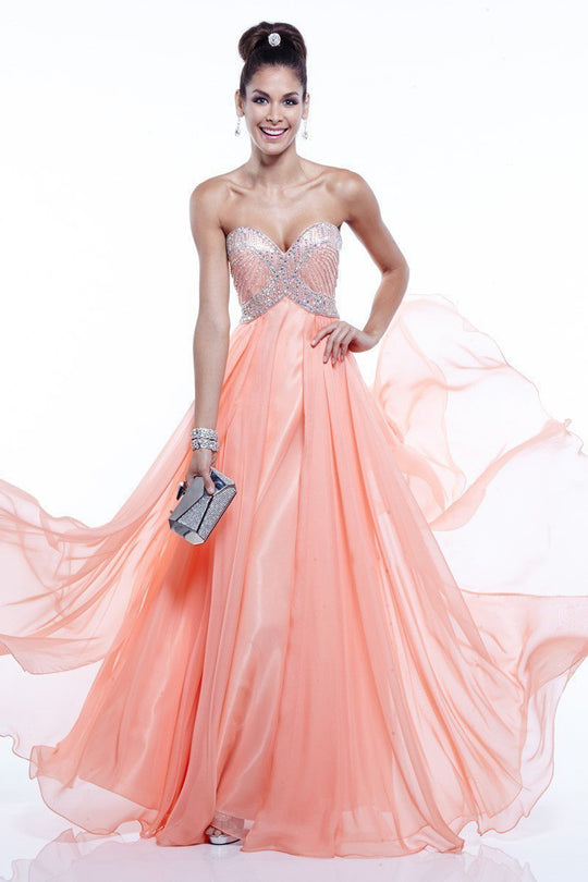 Alyce Paris - 6403 Crystal Beaded Sweetheart Chiffon A-line Dress In Orange