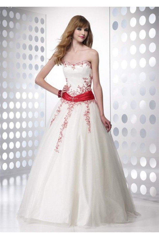 Alyce Paris - 6495 Strapless Embellished Tulle Ballgown In White and Red