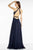 Alyce Paris - 6566 Bead Embroidered Halter V-neck Chiffon Dress In Blue