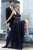 Alyce Paris - 6566 Bead Embroidered Halter V-neck Chiffon Dress In Blue