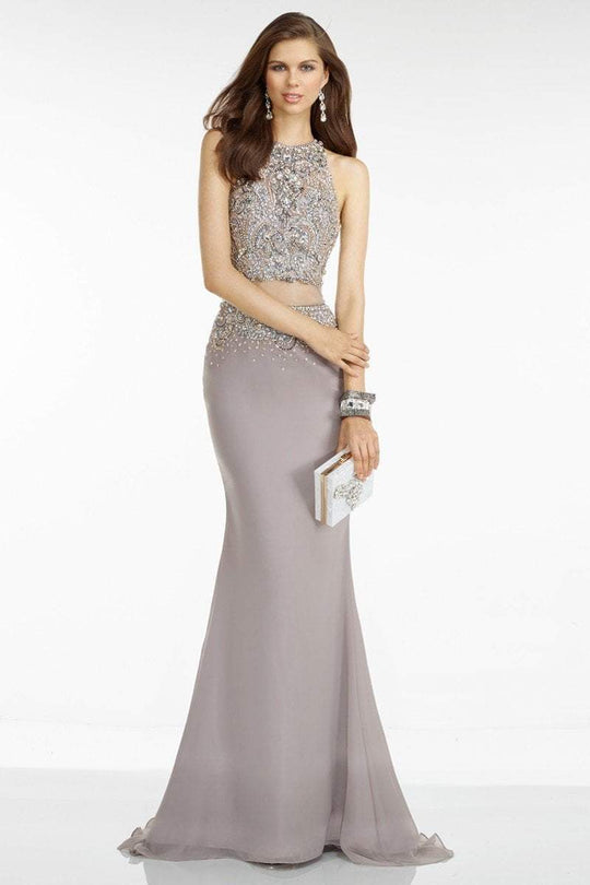 Alyce Paris - 6616 Two Piece Beaded Halter Sheath Dress In Gray