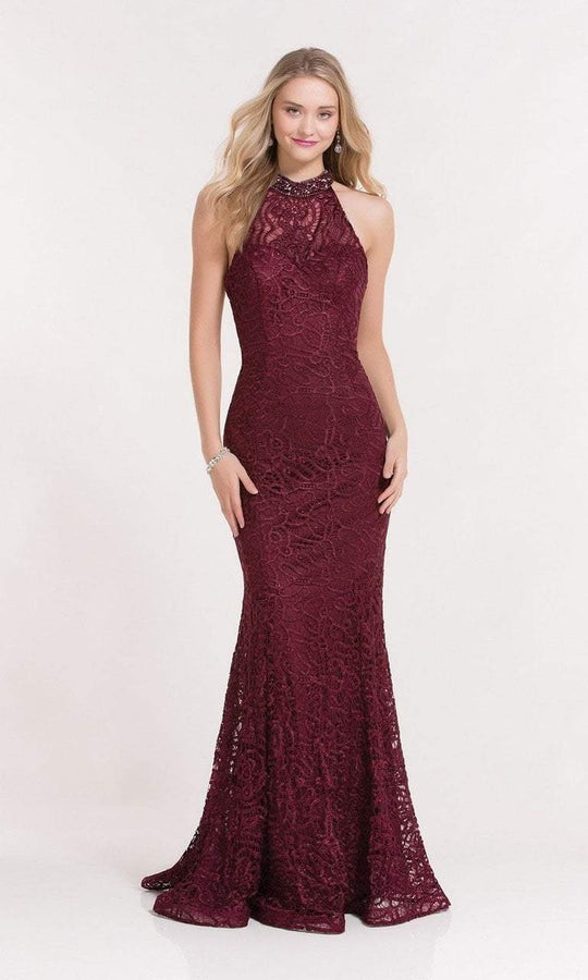 Alyce Paris - 6879 Beaded High Halter Neck Trumpet Lace Gown In Red