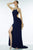 Alyce Paris - 35774 Gold Beaded Halter Jersey Sheath Dress In Blue