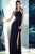 Alyce Paris - 35774 Gold Beaded Halter Jersey Sheath Dress In Blue