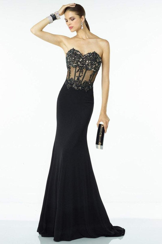 Alyce Paris - 35788 Strapless Crystal Beaded Lace Corset Dress In Black and Neutral
