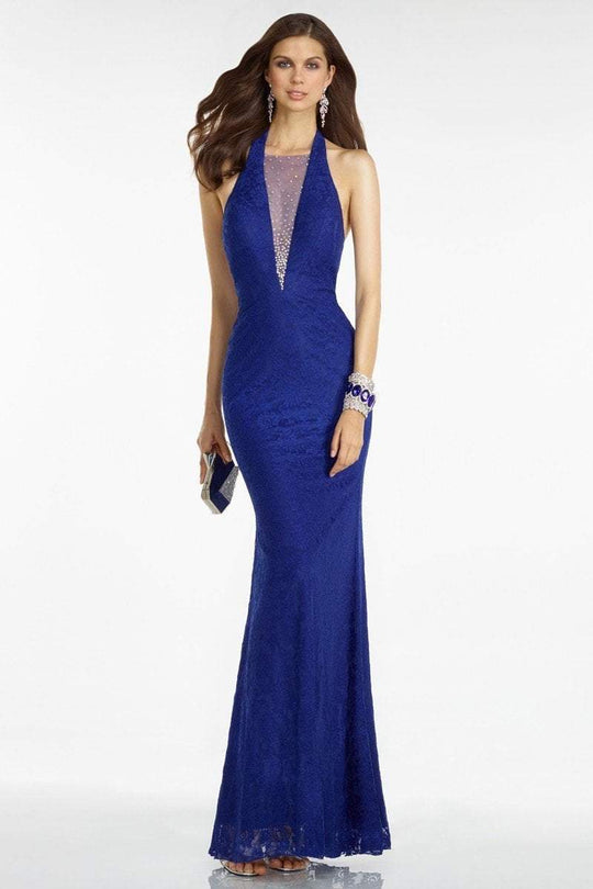Alyce Paris B'Dazzle - 35793 Sleeveless Halter Open Back Long Gown in Blue