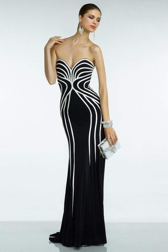 Alyce Paris - 35823 Strapless Piping Fitted Evening Dress In Black and White