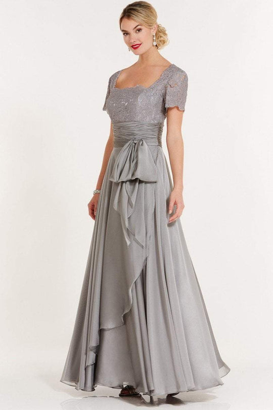 Alyce Paris Black Label - 29264 Square Neck Lace and Chiffon Gown in Gray