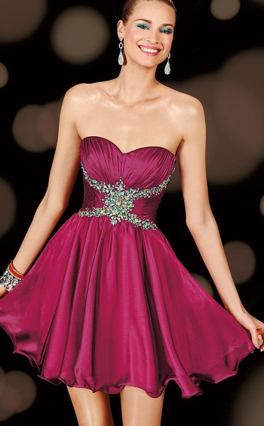 Alyce Paris  - 3606 Rhinestone Beaded Waist Cocktail Dress in Red and Purple