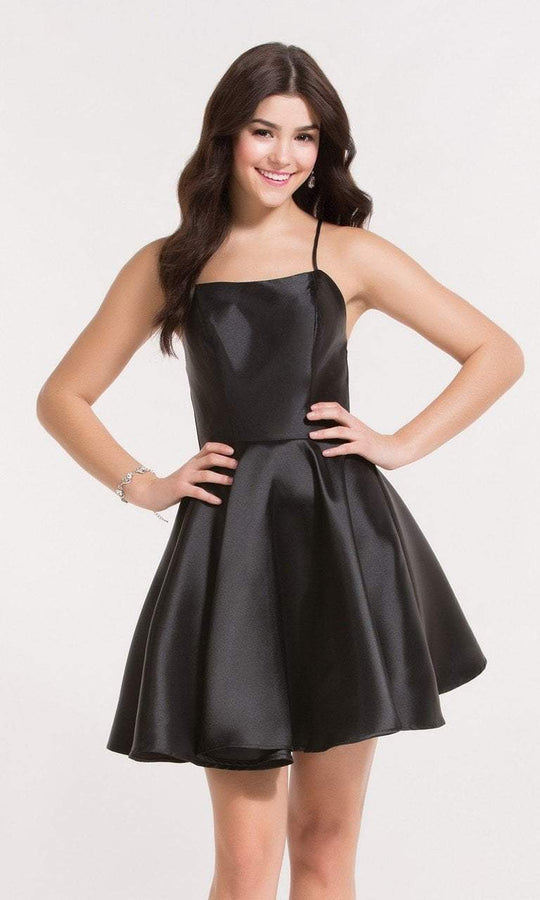Alyce Paris Homecoming - 3698 Pleated Square Neck A-Line Dress in Black