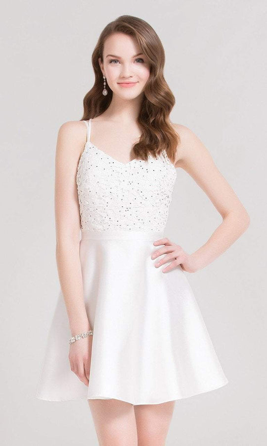 Alyce Paris Homecoming - 3719 Sleeveless V-Neck A-Line Dress in White