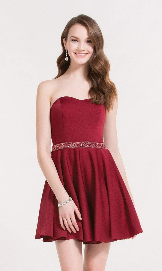 Alyce Paris Homecoming - 3723 Strapless Semi-sweetheart A-line Dress in Red
