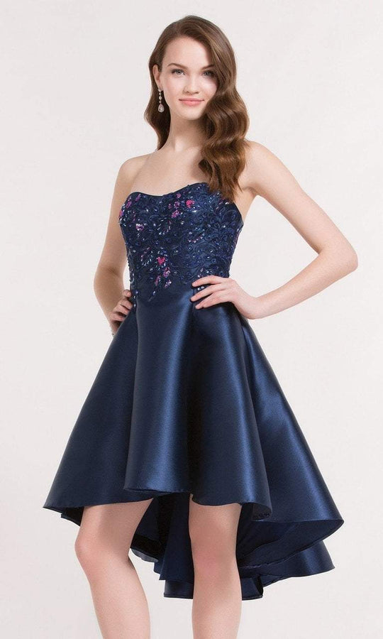 Alyce Paris Homecoming - 3730 Embellished Semi-sweetheart A-line Dress in Blue