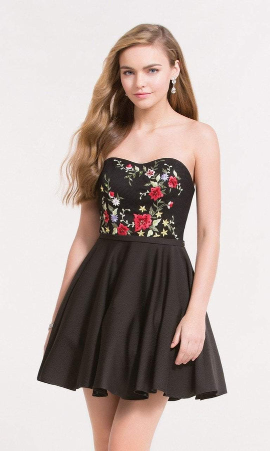 Alyce Paris Homecoming - 3737 Floral Semi-sweetheart A-line Dress in Black