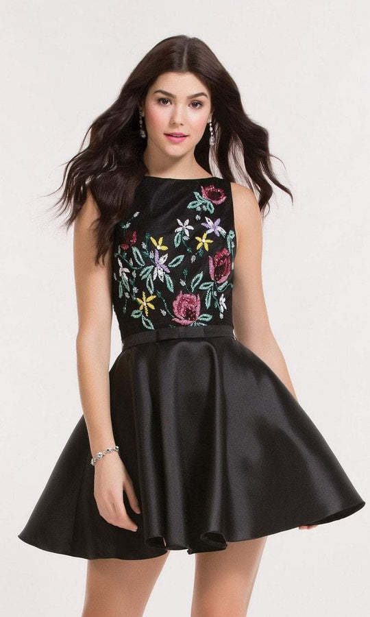 Alyce Paris Homecoming - 3748 Embroidered Bateau Neck A-Line Dress in Black