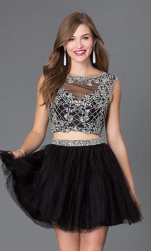 Alyce Paris  - 4437 Two Piece Beaded Rhinestone Cocktail Dress in Black and Silver