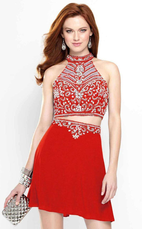 Alyce Paris  - 46548 Two Piece Crystal Embellished Cocktail Dress in Red and Silver