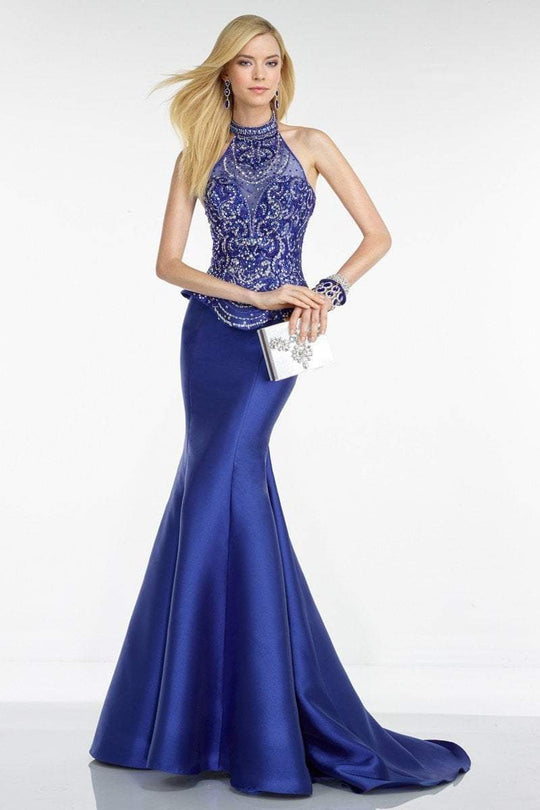 Alyce Paris Black Label - 5729 Embellished Halter Neck Mermaid Dress in Blue