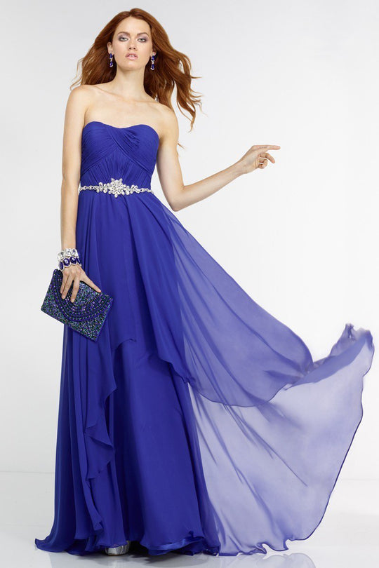 Alyce Paris  - 6545 Sparkly Waistband Strapless Evening Gown in Blue