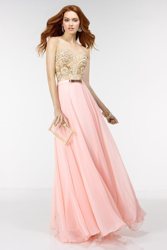 Alyce Paris  - 6556 Strapless Embellished A Line Long Gown in Pink and Nude