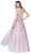 Cinderella Divine - AM106 Beaded Lace Deep V-neck Tulle A-line Dress In Pink