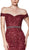 Cinderella Divine - AM122 Off Shoulder Beaded Lace Appliqued Gown In Red