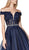 Cinderella Divine - AM140 Beaded Lace Deep Off-Shoulder Ballgown In Blue