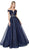 Cinderella Divine - AM140 Beaded Lace Deep Off-Shoulder Ballgown In Blue