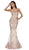 Cinderella Divine - AM186 Embellished Lace V-Neck Sleeveless Mermaid Gown In Neutral and Gold