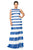 Tadashi Shoji - Long Daisy Motif Stripe Trumpet Dress In Blue and White