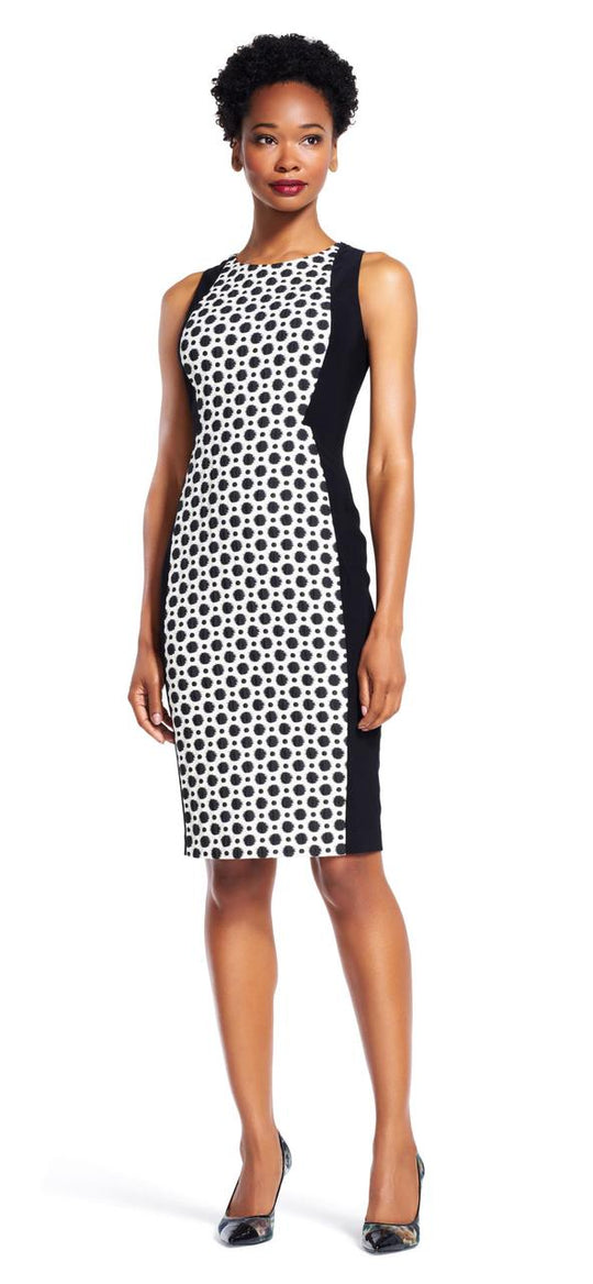 Adrianna Papell - AP1D100048 Jacquard Jewel Neck Sheath Dress in Black and White